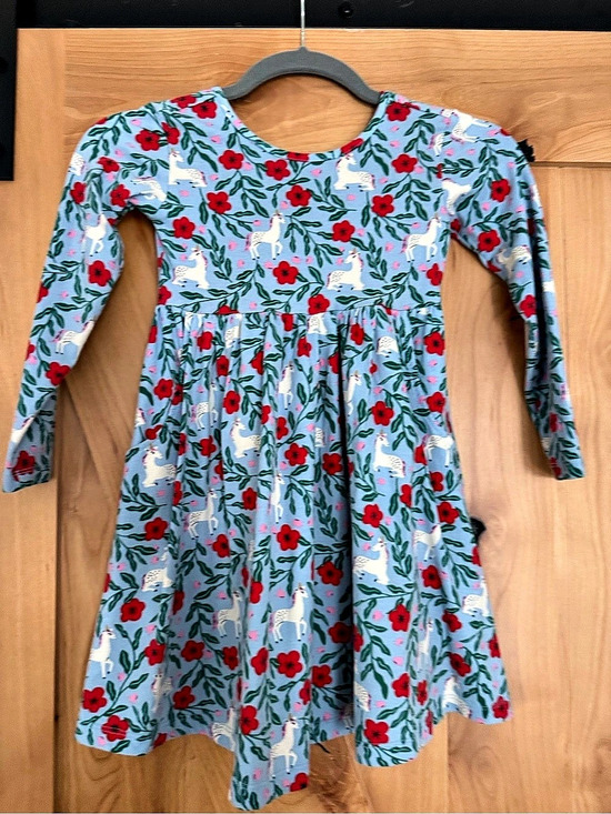 Hanna Andersson Other - Hannah Anderson Floral Unicorn Dress Blue & Red, Size 5T, Skater Dress- like new